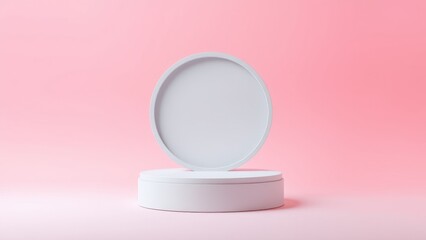 Podium for product presentation on soft light colour background.