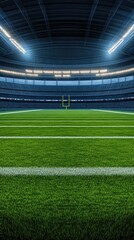 Obraz premium A football helmet and ball rest on the field, surrounded by enthusiastic fans in a stadium, conveying the energy and passion of American football