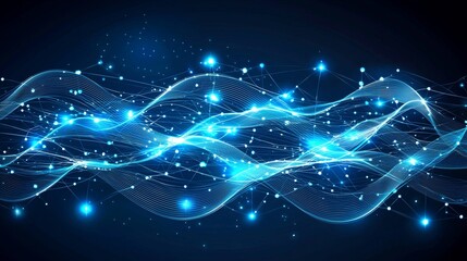 An abstract futuristic - technology design with polygonal shapes on a dark blue background. A modern digital technology design concept.