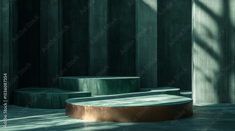Leinwandbilder a contemporary architectural space features sculptural steps made of smooth, textured surfaces. soft