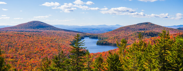 Panoramic view of Groton national forest in Vermont during autumn time.
