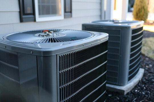close-up shot of a split HVAC system unit showcasing the technology and machinery behind air conditioning and heating in a house.