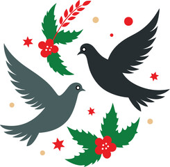 Christmas Doves vector illustration on white background