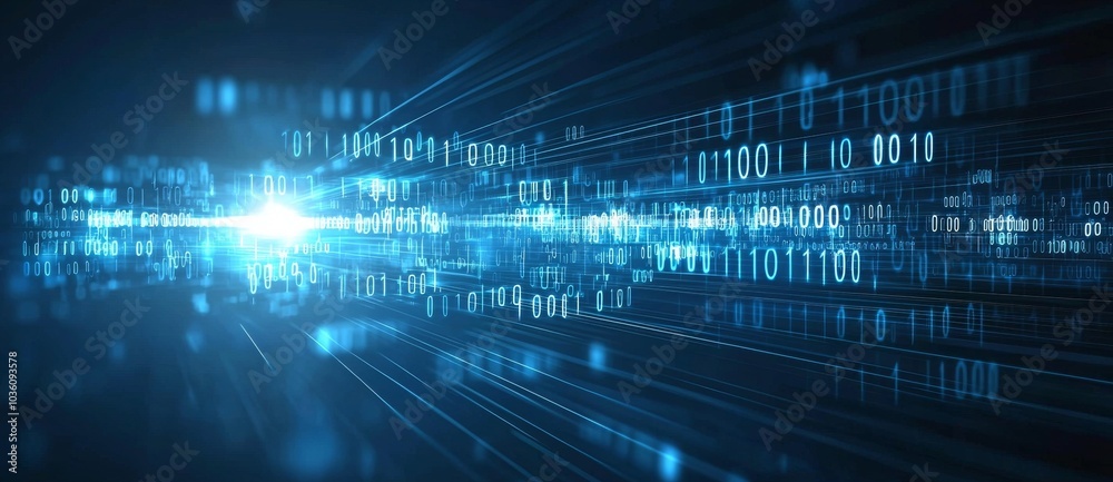 Poster a modern illustration with a technology background. topics related to big data. binary code. a conce