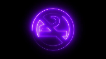 No smoking icon animation by purple color neon on black background.
