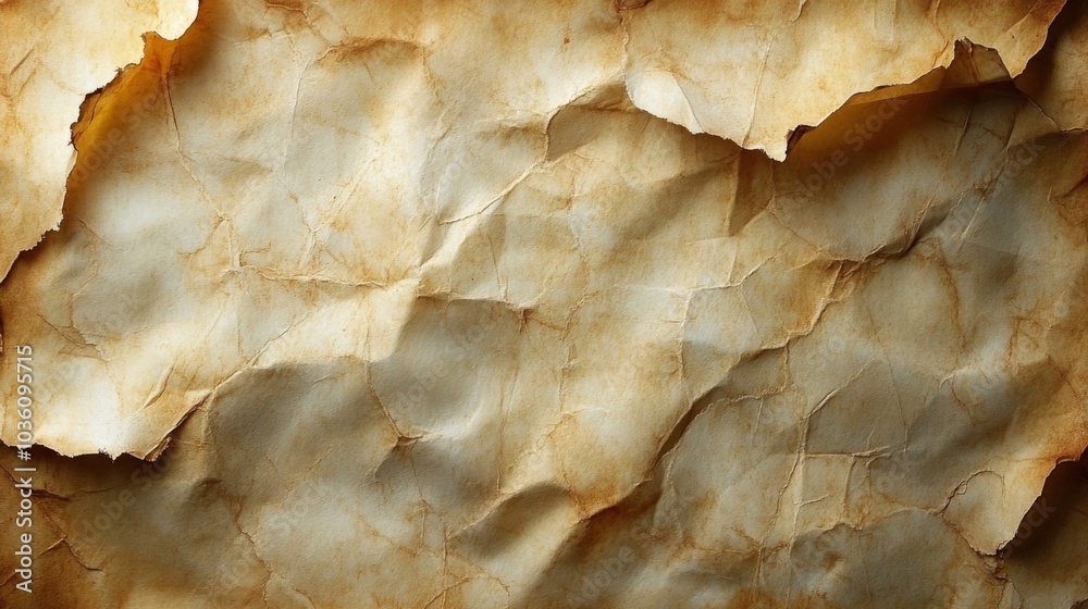 Poster the surface features an aged, crumpled parchment with soft browns and creams, creating a rustic and 