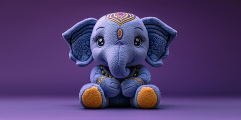 Cute purple elephant plush toy with Indian-inspired details, ideal for Diwali celebrations, gifts, or spiritual decor