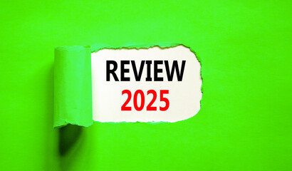 Planning review 2025 new year symbol. Concept words Review 2025 on beautiful white paper. Beautiful green paper background. Business review 2025 new year concept. Copy space.