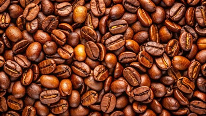 Obraz premium Freshly roasted coffee beans are forming a textured background image