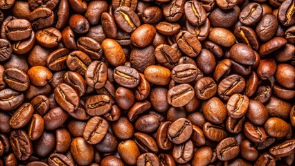 Obraz premium Freshly roasted coffee beans are forming a textured background image