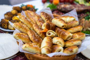Bread basket on the table, restaurant service concept