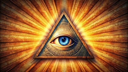 Powerful symbol radiating through a golden background, representing knowledge and spirituality