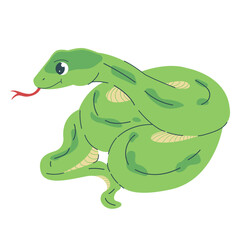 Naklejka premium Flat vector illustration of cute snake. Cute snake mascot. Cute snake illustration.