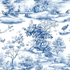 Elegant French Toile Pattern Featuring Pastoral Scenes Ideal for Home Decor and Fabric Design