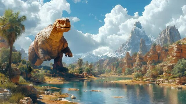background: 10,000 BC forests near lakes were home to diverse aquatic creatures and vegetation, maintaining the natural world's biodiversity,home for range of water species like brontosaurus dinosaurs