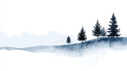 Winterlandschaft mit minimalistischen Baumsilhouetten f&uuml;r Design und digitale Medien