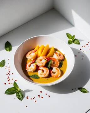 Shrimp and Mango Curry in Coconut Milk - A Spicy Seafood Side Dish.