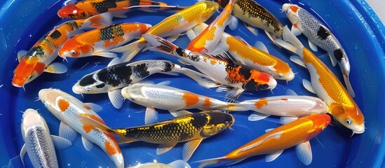 Lots Of Koi Carps Fish Japanese Swimming Cyprinus Carpio Beautiful Color Variations Natural Organic