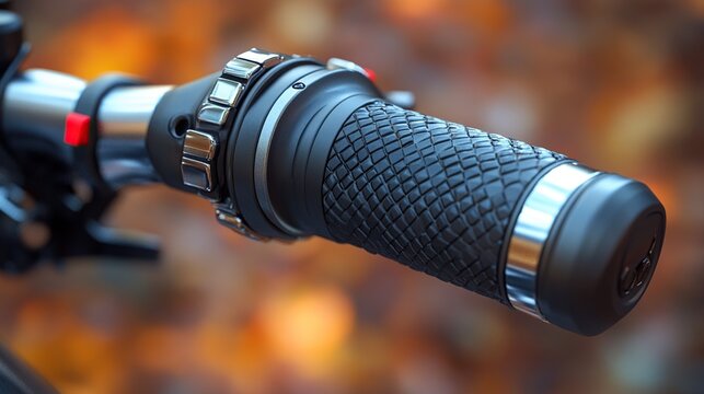 Close-up of a motorcycle grip and controls.