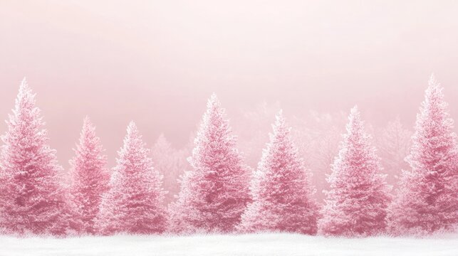 Pink holiday banner background featuring pink Christmas trees