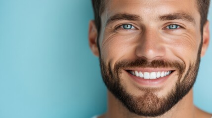 Fototapeta premium Porträt eines lächelnden Mannes mit Bart für Frühlingskampagnen im Studiolicht