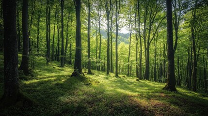 Obraz premium Summer Beech Forest On The Slopes Of The Mountains Ukrainian Carpathians