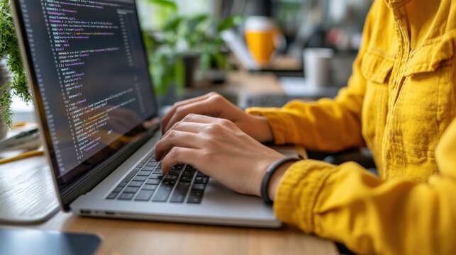 Professionelle technische Programmierung am Laptop in einem lebendigen Arbeitsbereich f&uuml;r Softwareentwicklung und Innovation