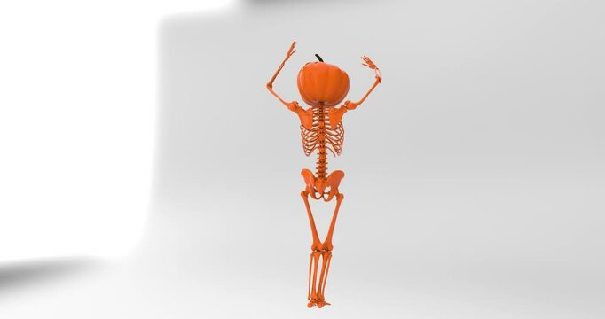 Halloween pumpkin, dancing pumpkin head skeleton for Halloween videos