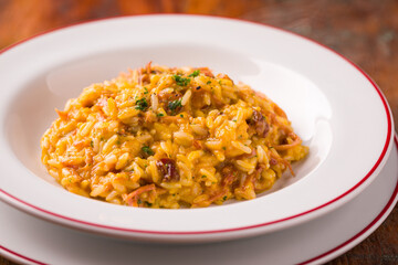 Delicious Creamy Risotto on Elegant Plate with Rich Ingredients