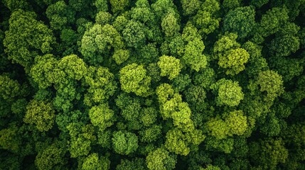 Fototapeta premium Aerial perspective highlights a lush green forest showcasing its diverse ecosystem and importance for the environment