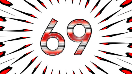 Number 69 with black white and red colors for math and education concept
