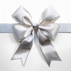 Naklejka premium white ribbon with gift bow isolated on white festive bow of white shiny satin ribbon and line of ribbon