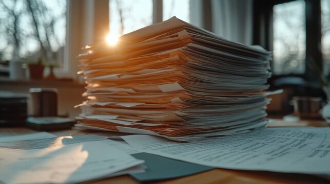 Fr&uuml;hjahrsputz: Papierkram und Dokumente im nat&uuml;rlichen Sonnenlicht ordnen