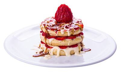 Delicious Stack of Pancakes with Strawberries and Syrup