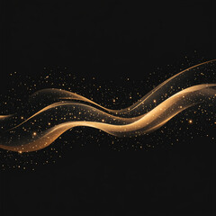 Abstract golden waves with glowing particles on a black background.
