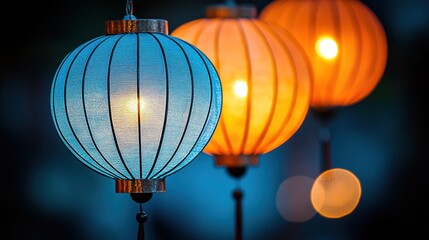 Obraz premium Colorful lanterns glowing in the evening.