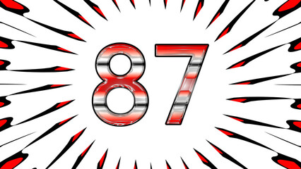 Number 87 with black white and red colors for math and education concept