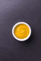 Close-Up of Fresh Mustard Sauce in White Bowl