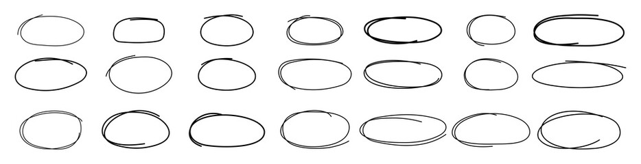 Collection circles in trendy style. Hand drawn. Doodle. Vector. Abstract scribbles. Brush. Editable stroke. Pencil. Element, shapes. Line and underline. Textbox, bubbles. Frame. Mark. Curves. Grunge