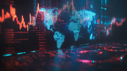 Fototapeta premium Abstract business network Around the world and charts and graphs with statistics to innovative analyze business potential and forecast future development of companies growth.