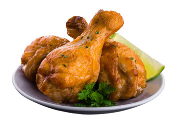 Delicious Fried Chicken Thigh on a Plate with Lime Garnish