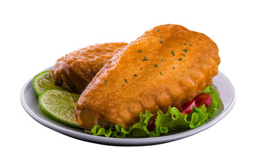 Delicious Crispy Fried Chicken Wings With Fresh Lime and Lettuce