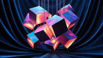 Abstract geometric blocks on black background, 3d render