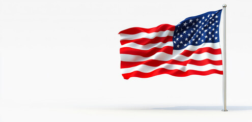 Fototapeta premium Waving American flag on a clear backdrop. The American flag flutters gracefully against a plain background, showcasing its distinctive stars and stripes.