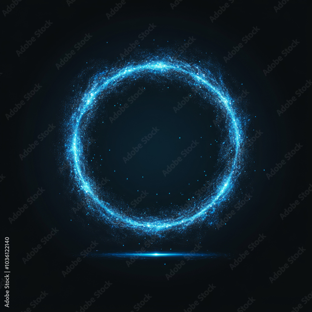 Sticker Abstract glowing blue circle with a dark background.