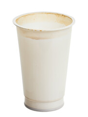 Used plastic white coffee cup on isolated background