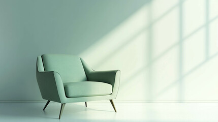 Modern green armchair on a light green background