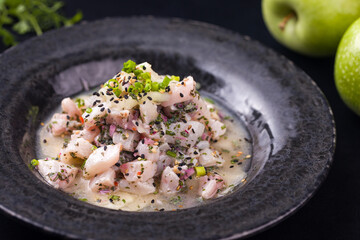 Delicious Gourmet Ceviche Dish with Fresh Ingredients and Herbs