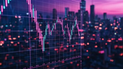 Analyzing Stock Market Trends at Dusk With City Skyline in the Background - Powered by Adobe