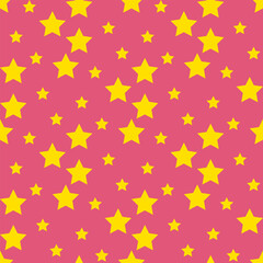 Seamless pattern with magical yellow stars on pink backgound. Vector image.